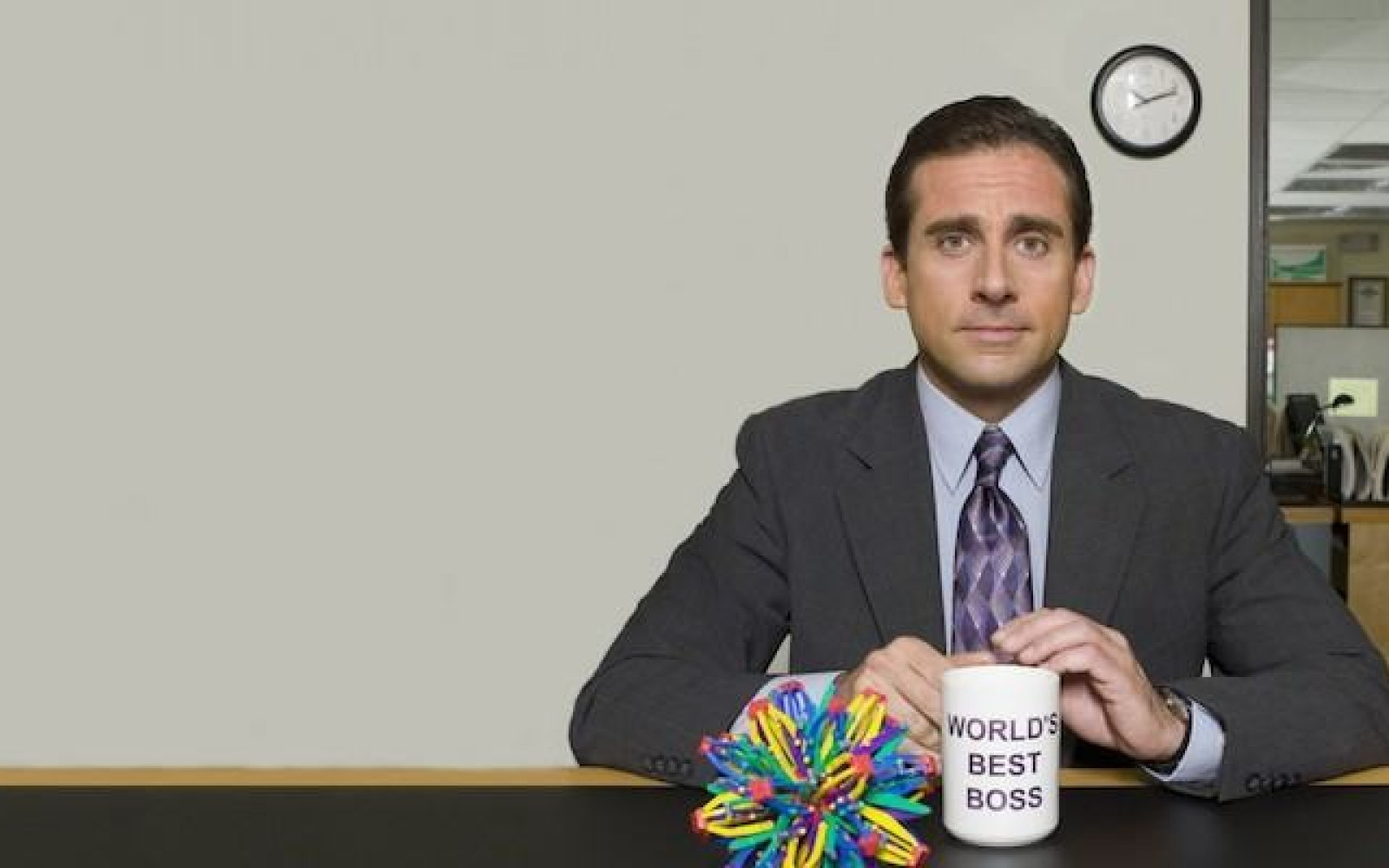 Michael Scott with 'boss' mug